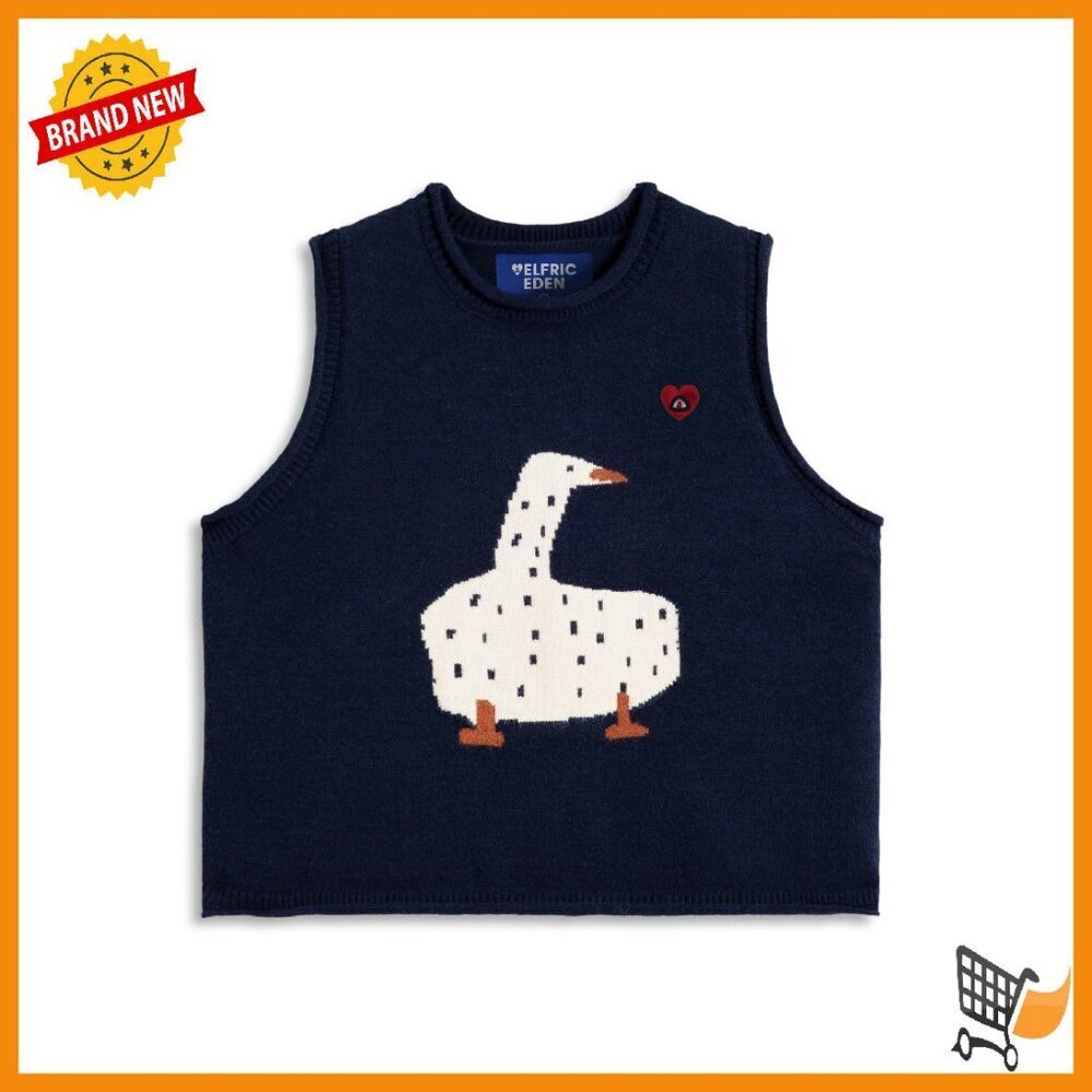 Sleeveless Duck Graphic Sweater Vest Soft Knit Fall Layering Essential